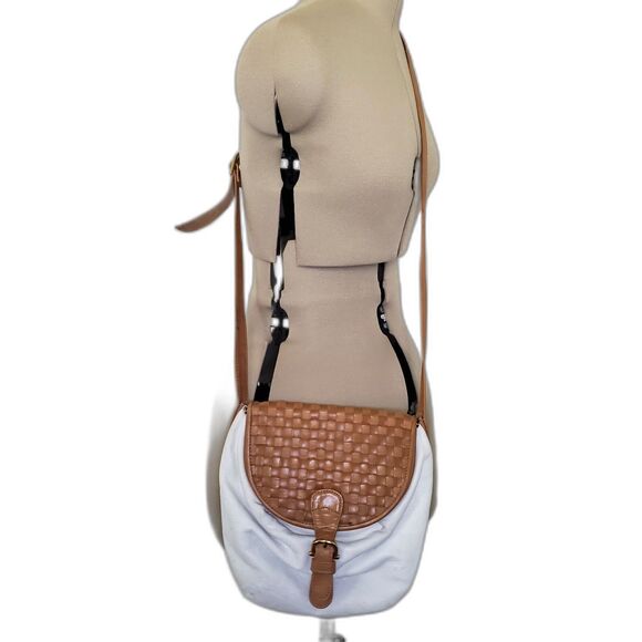unbranded Handbags - Vintage Women's Leather Crossbody Bag Small Brown White Woven Purse Bohemian